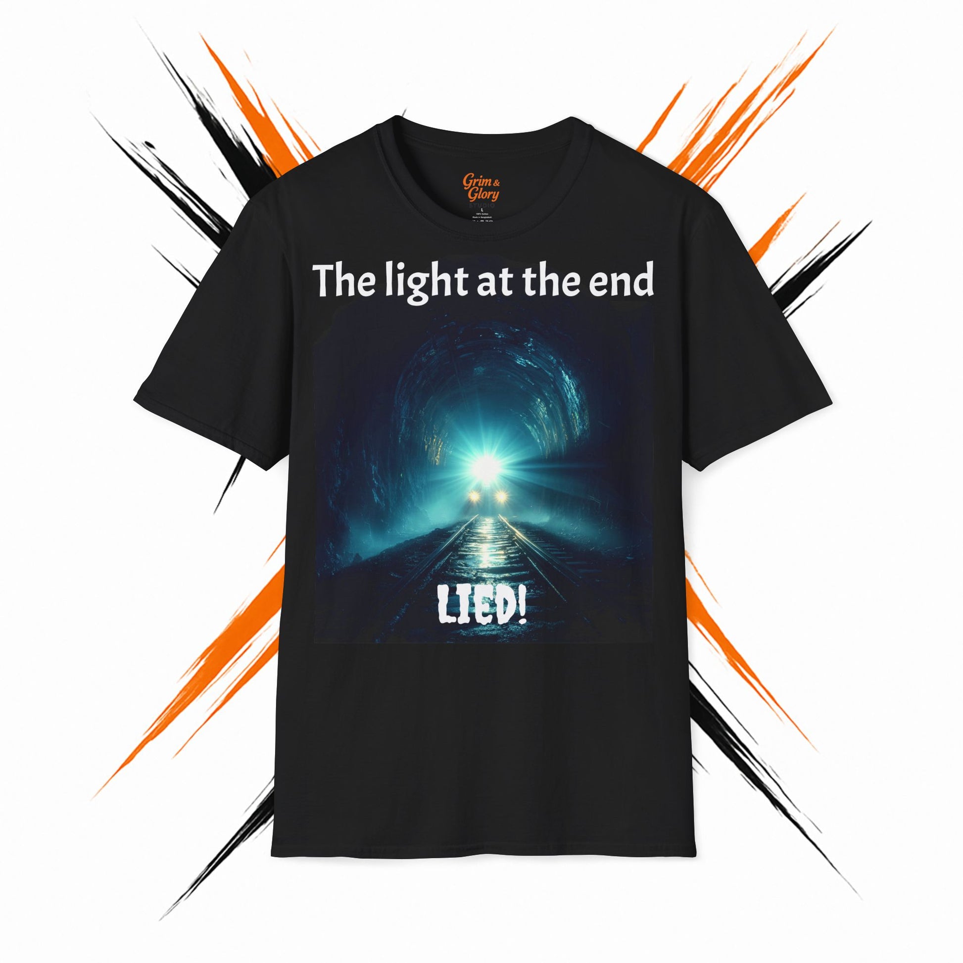 Rolig Unisex T-shirt: ”Ljuset i slutet ljög!”, Humortröja och Sarkastiskt Mode – Perfekt som Present