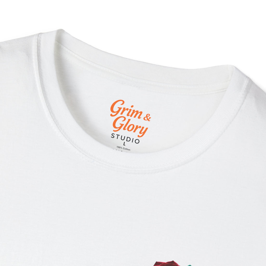 Blommig T-shirt med Ros och Orm – Stilren Unisex T-shirt för Vardagsbruk, Perfekt Sommarpresent, Mode för Blomälskare