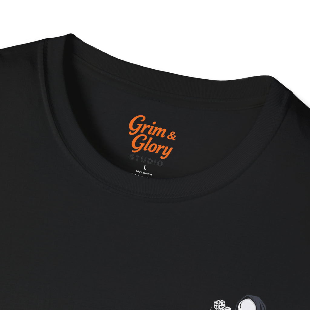 Känner Du Dig Tursam? – Döden T-shirt, Svart Humor, Skelett med Tärningar