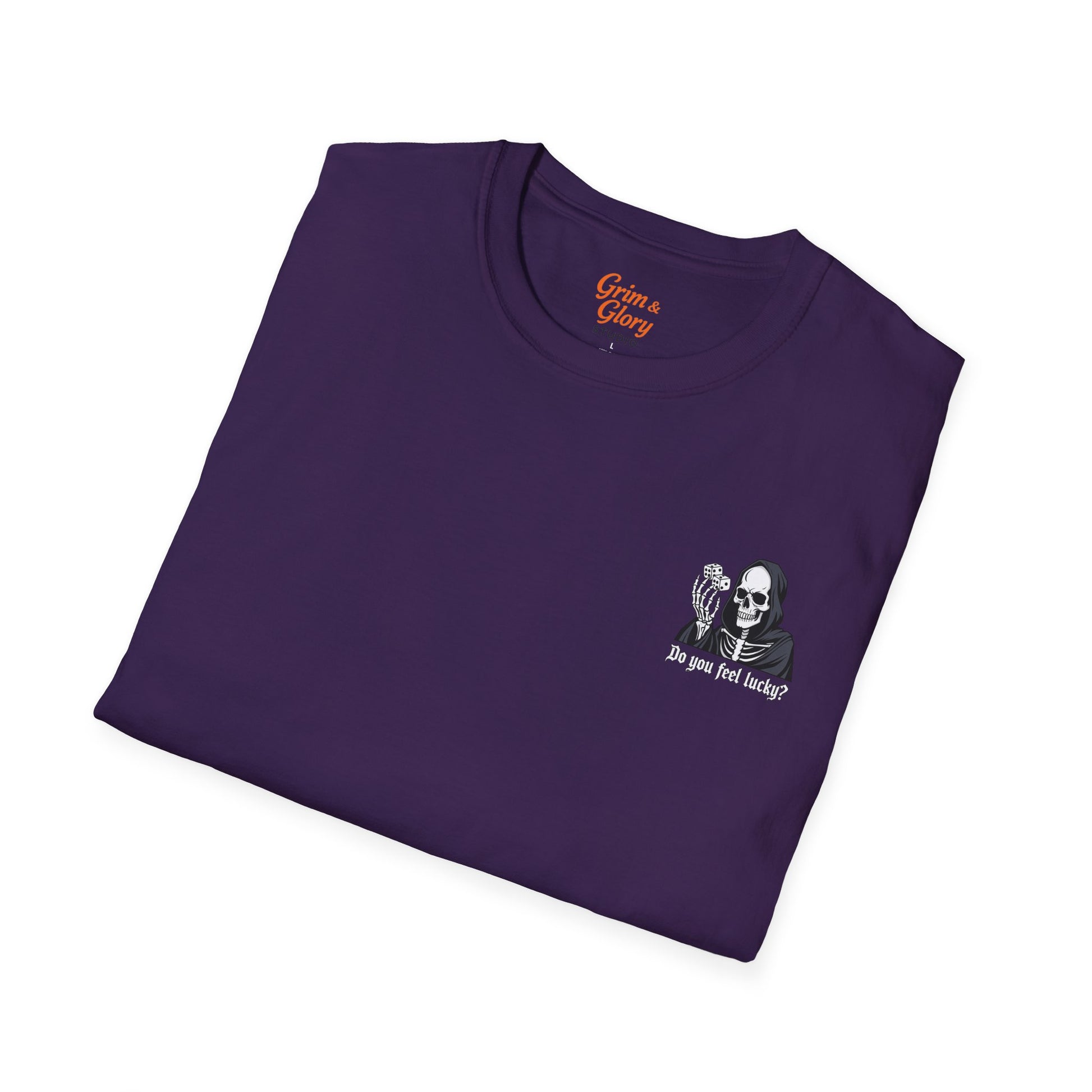 Känner Du Dig Tursam? – Döden T-shirt, Svart Humor, Skelett med Tärningar