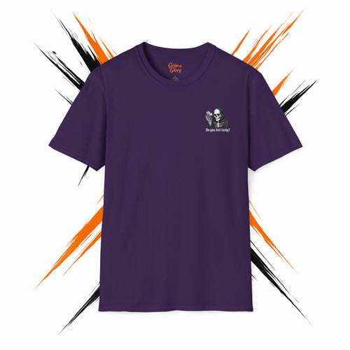 Känner Du Dig Tursam? – Döden T-shirt, Svart Humor, Skelett med Tärningar
